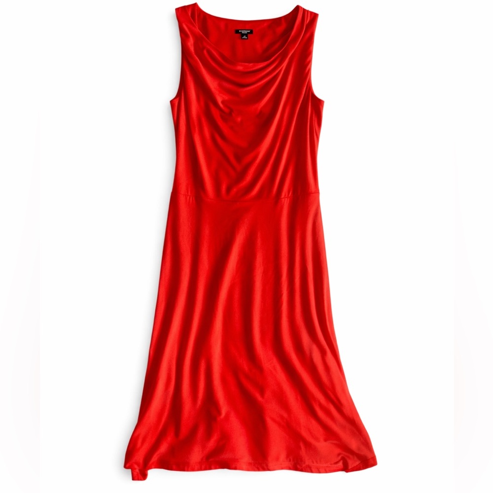 Ann Taylor poppy red jersey twist shoulder cowl neck A-line dress NWT Summer